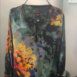 Silky multi colored blouse with beaded details